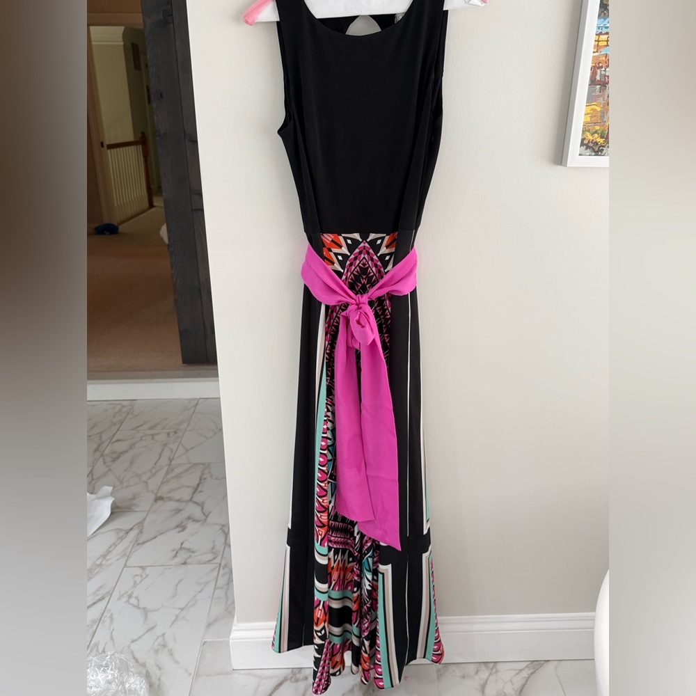 Eliza J Black and Pink Embellished Tie Front Maxi Dress